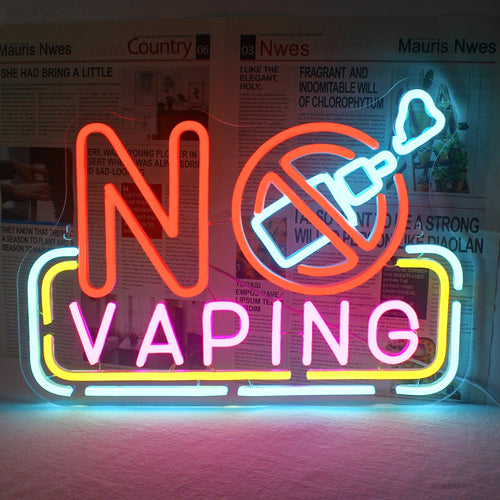 Na zdjęciu widoczny jest żywy, ręcznie wykonany neon LED z napisem „Zakaz wapowania”.