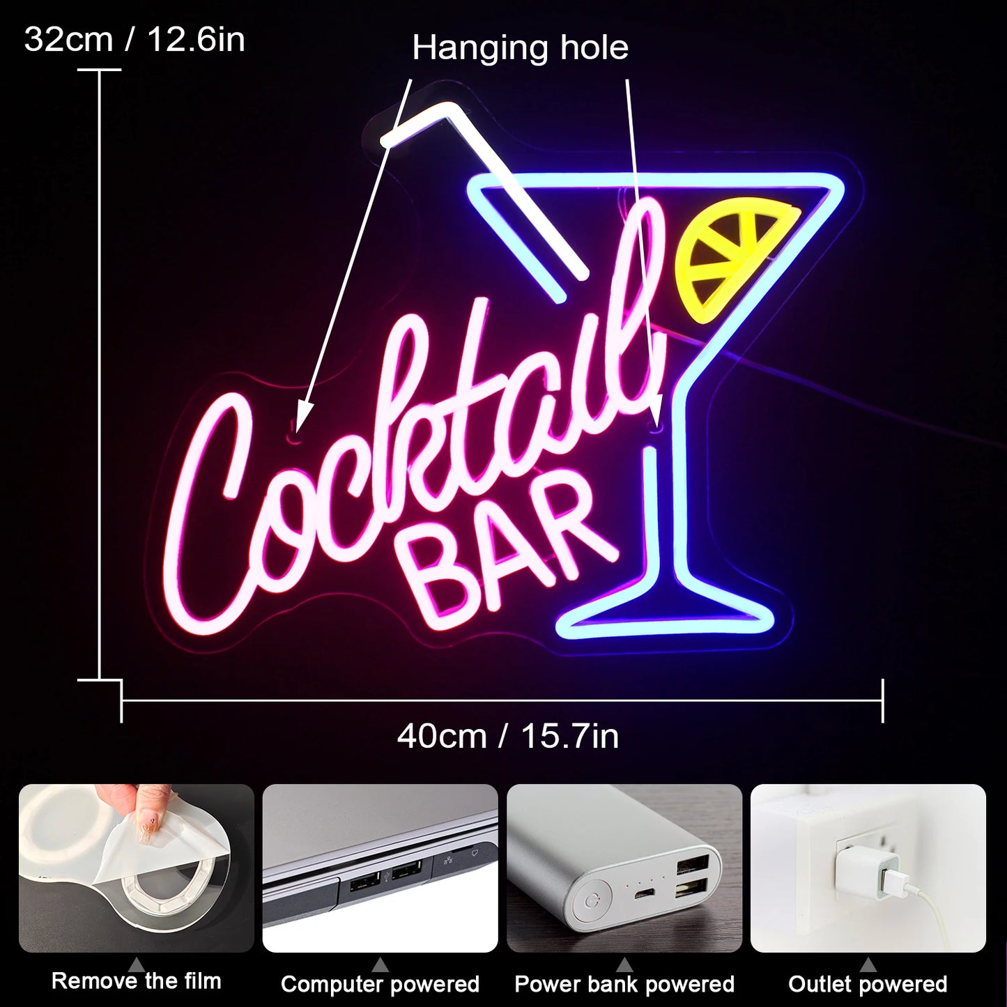 Cocktail Bar 5V Mini USB LED Neon Sign - Budget Friendly