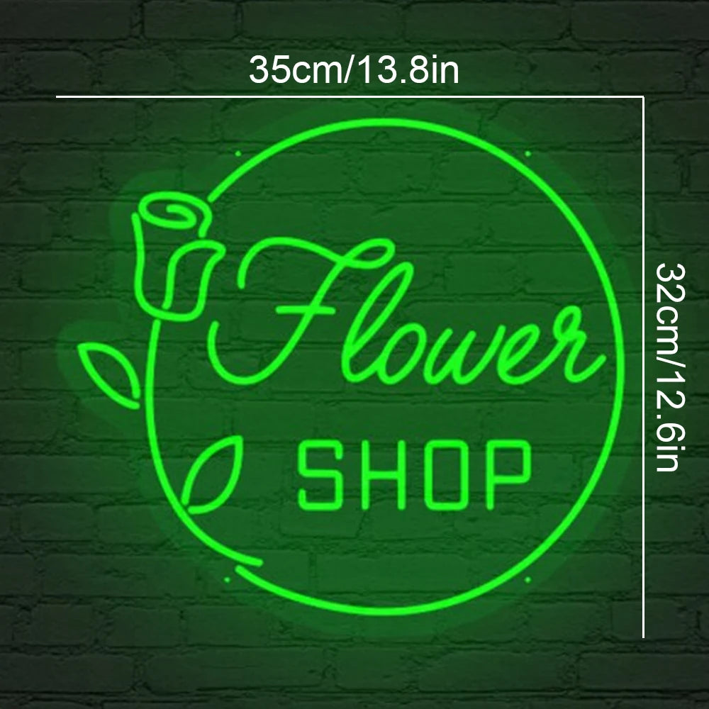 Flower SHOP – Rose et cadre rond – néon LED (5 V USB)
