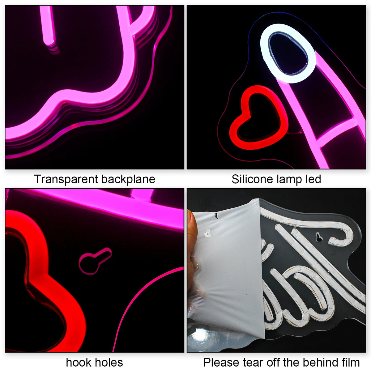 Middelvinger en twee hartjes – LED-neonbord (5 V USB)