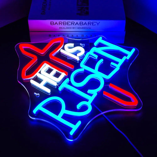 HE IS RISEN – Σταυρός – επιγραφή LED νέον (5 V USB)