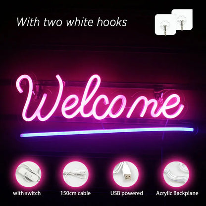Semn Neon LED USB 5V "Welcome" - Economic
