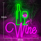 Wine – Vörösboros üveg és pohár – LED-neon fényreklám (5 V USB)