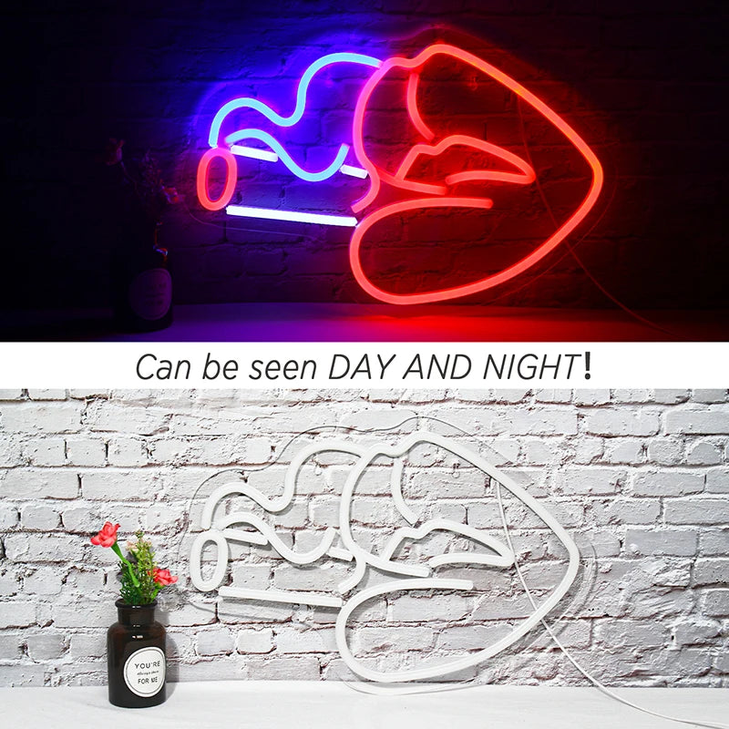 Smoking Mouth Woman Sexy 5V Mini USB LED Neon Sign - Budget Friendly