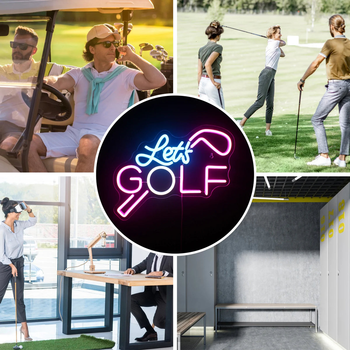 Let's GOLF – Palo de golf – rótulo de neón LED (5 V USB)
