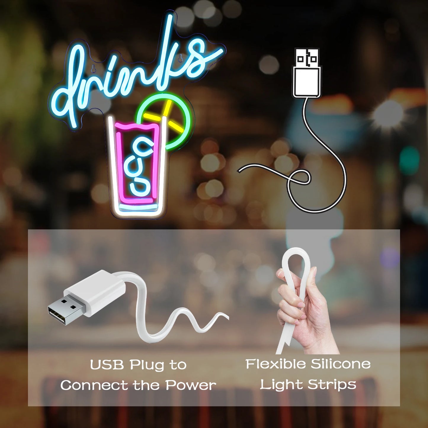 Drinks 5V Mini USB LED Neon Sign - Budget Friendly