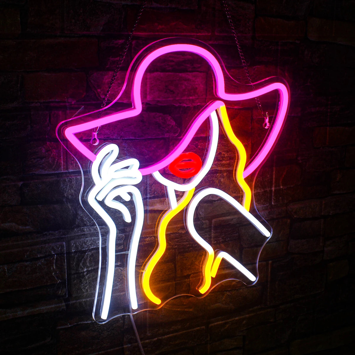 Vrouw met cowboyhoed – LED-neonbord (5 V USB)