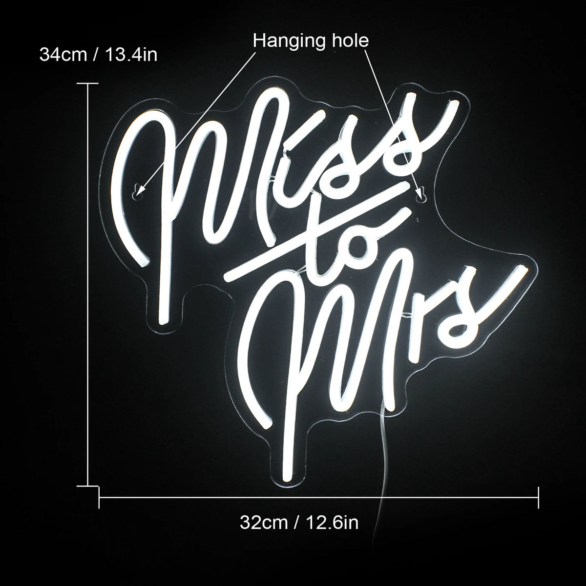 Neonový nápis Miss To Mrs 5V Mini USB LED – cenově dostupný