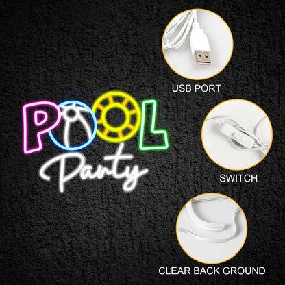 Pool Party 5V Mini USB LED Neon Sign - Budget Friendly