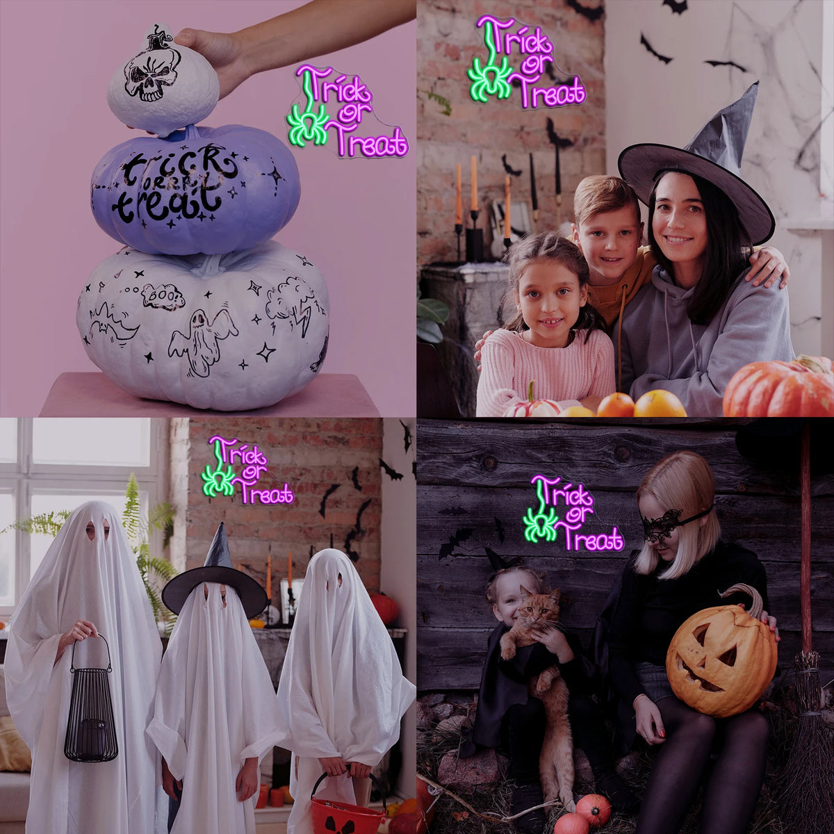 Trick or Treat – Pók – LED-neon felirat (5 V USB)