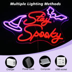 Stay Spooky – Chapeau de sorcière et chauve-souris – néon LED (5 V USB)