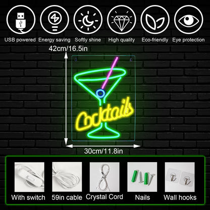 Green Cocktails 5V Mini USB LED Neon Sign - Budget Friendly