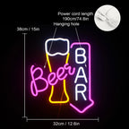 Beer BAR – Alaus taurė ir rodyklė žemyn – LED neoninė reklama (5 V USB)