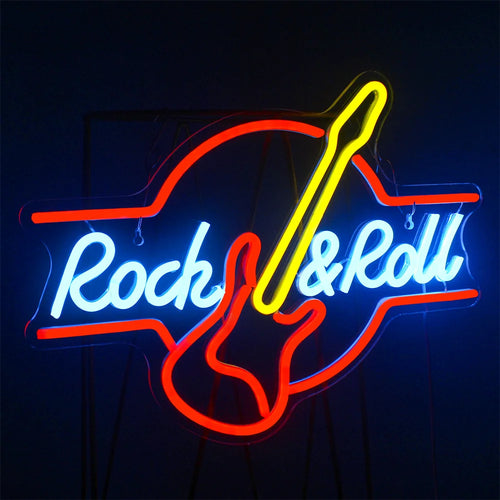 Rock & Roll – Gitár – LED-neon felirat (5 V USB)