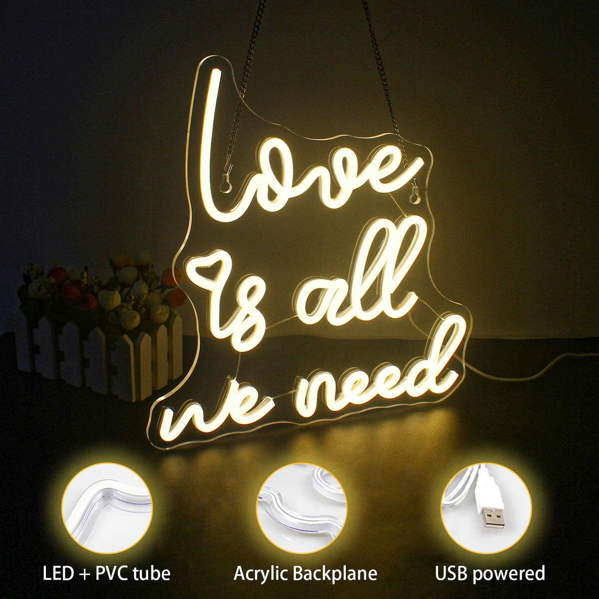 Love is all we need – LED-lysskilt (5 V USB)
