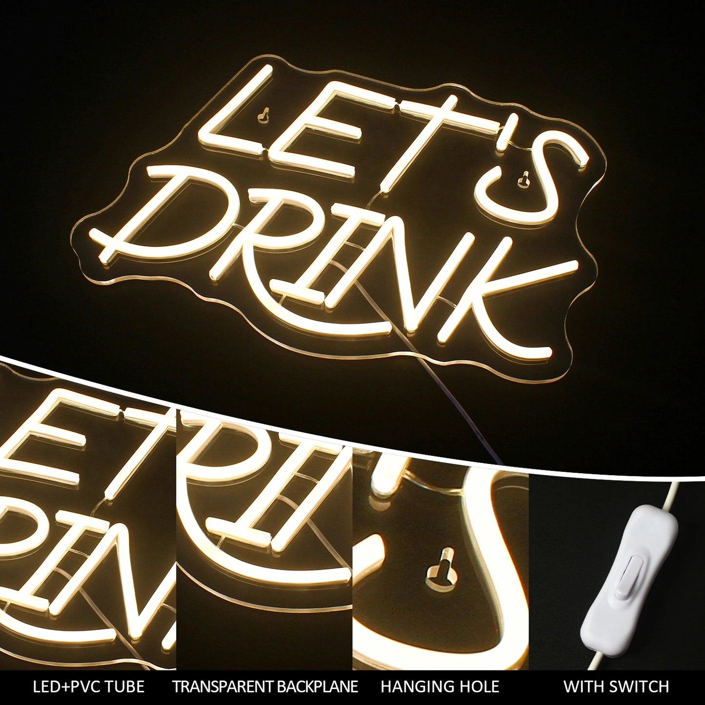 Let's Drink 5V Mini USB  LED Neon Sign - Budget-Friendly