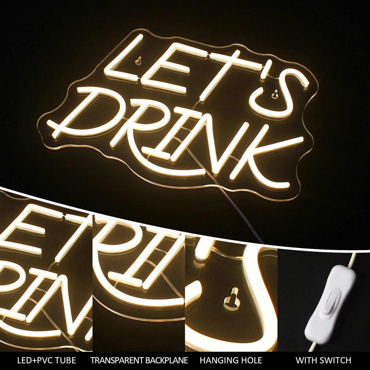 Let's Drink – LED neonová cedule (5 V USB)