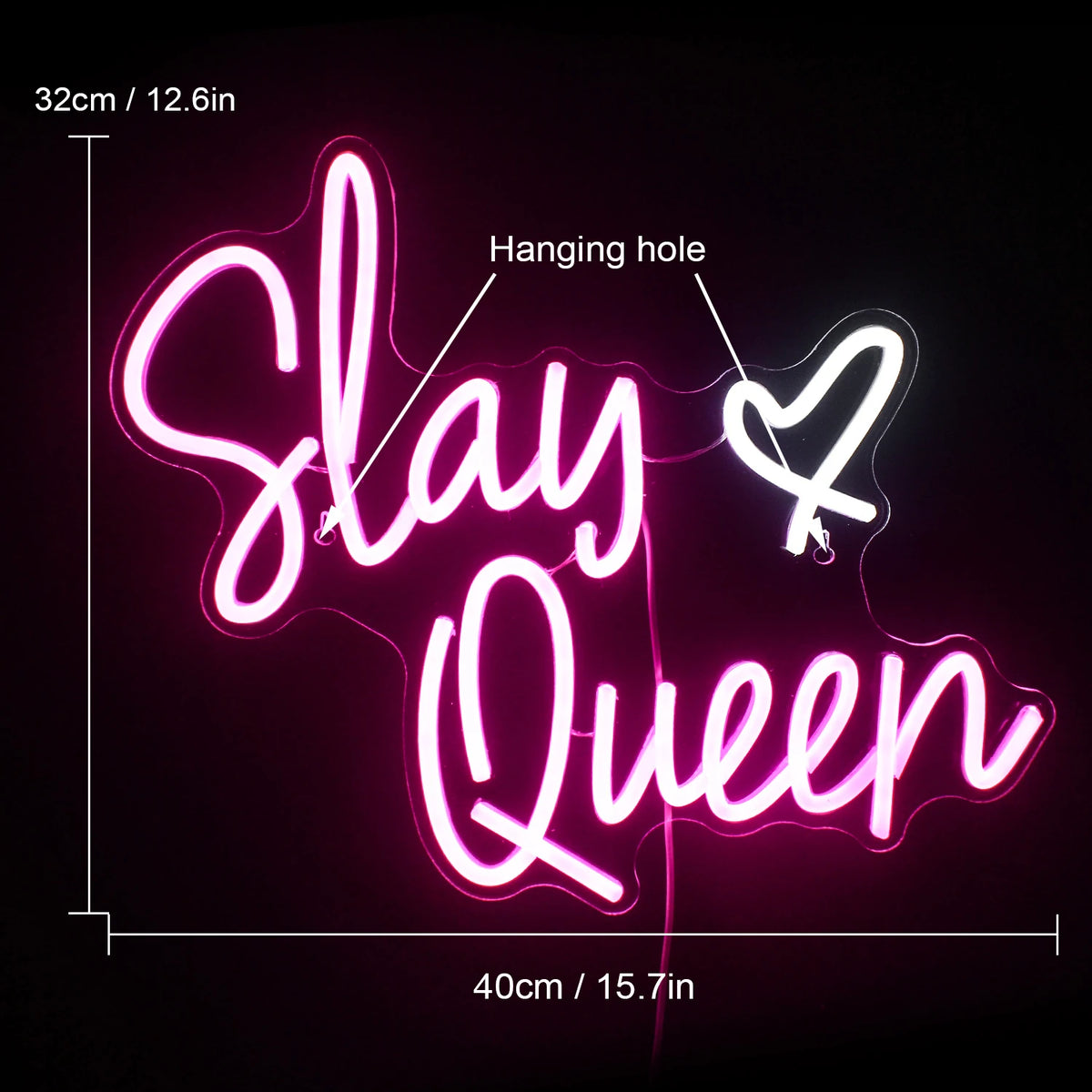 Slay Queen – Hjerte – LED-neonskilt (5 V USB)