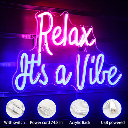 Relax It's a Vibe 5V Mini USB LED Neon Sign - Budget Friendly