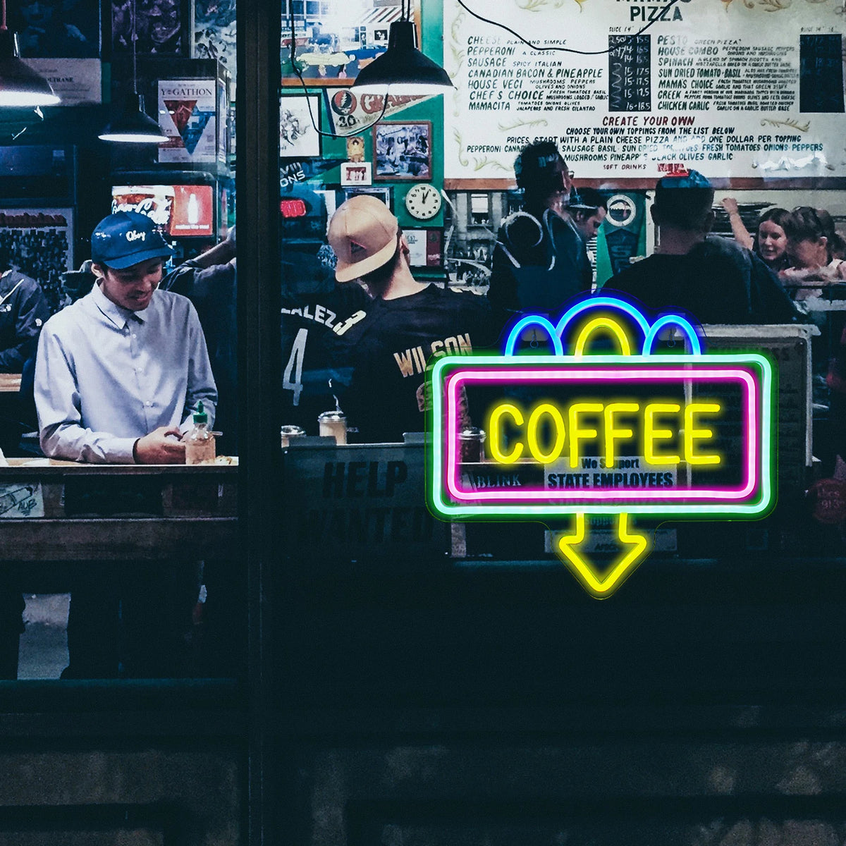 COFFEE – Rektangulær ramme og nedadgående pil – LED-lysskilt (5 V USB)