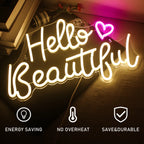 Hello Beautiful – Cœur – enseigne néon LED (5 V USB)
