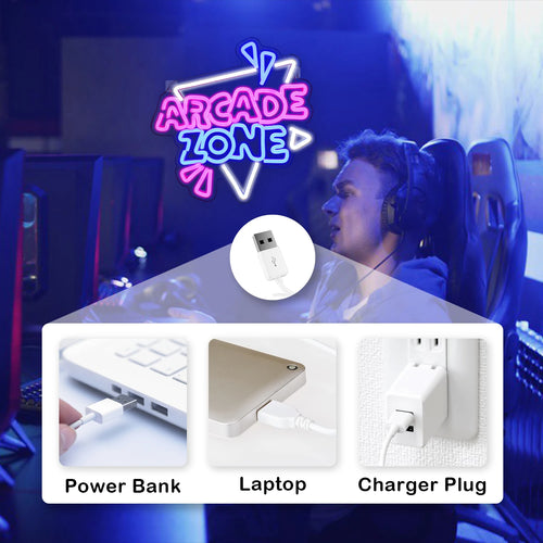 Arcade Zone – Trojuholníkový rám a lúče – LED neónový nápis (5 V USB)
