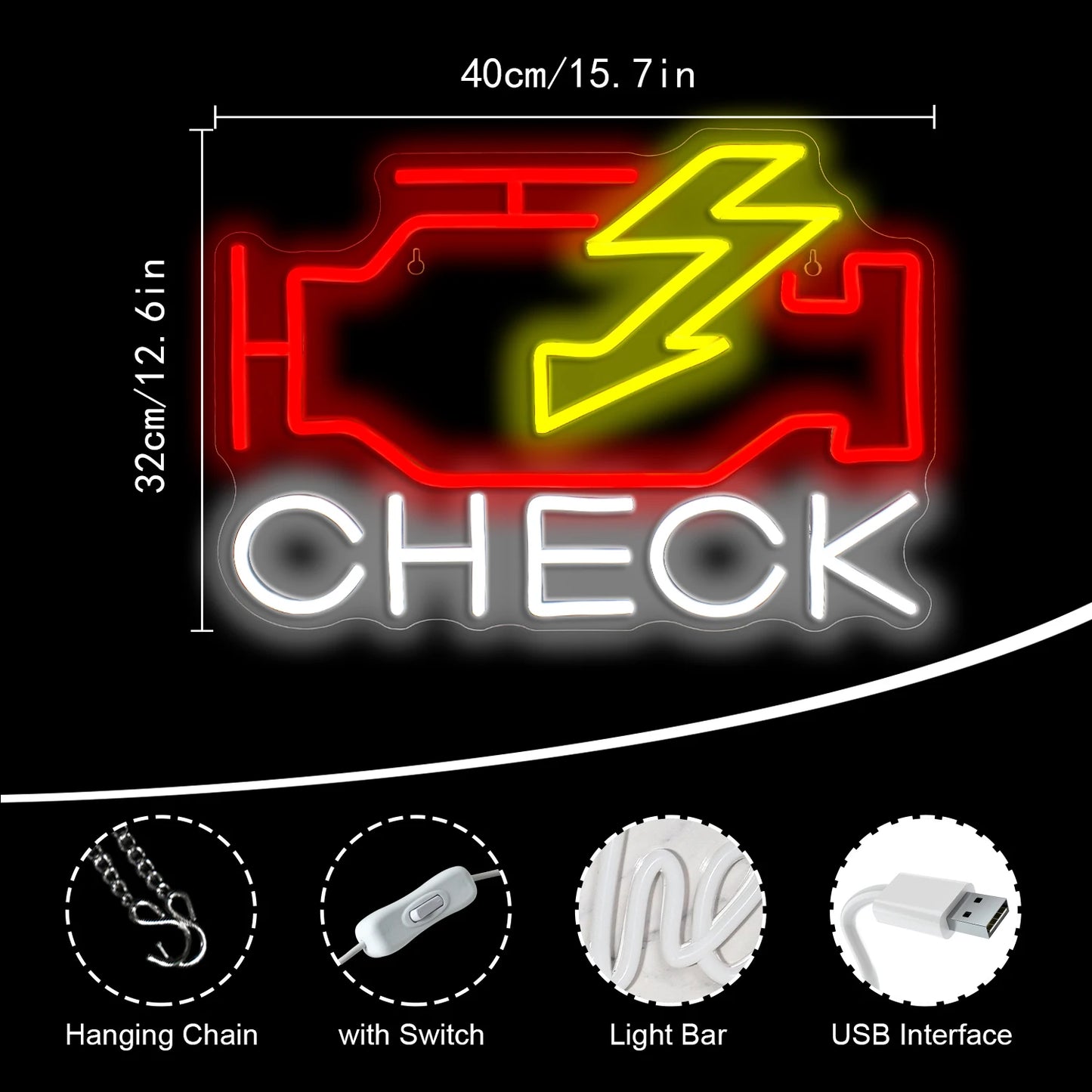 Check Engine 5V Mini USB LED Neon Sign - Budget Friendly