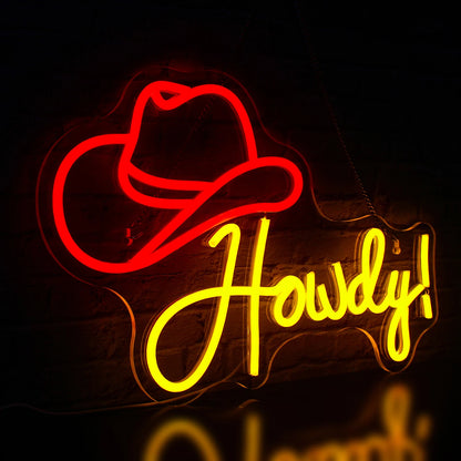 Howdy Cowboy Hat 5V Mini USB LED Neon Sign - Budget Friendly