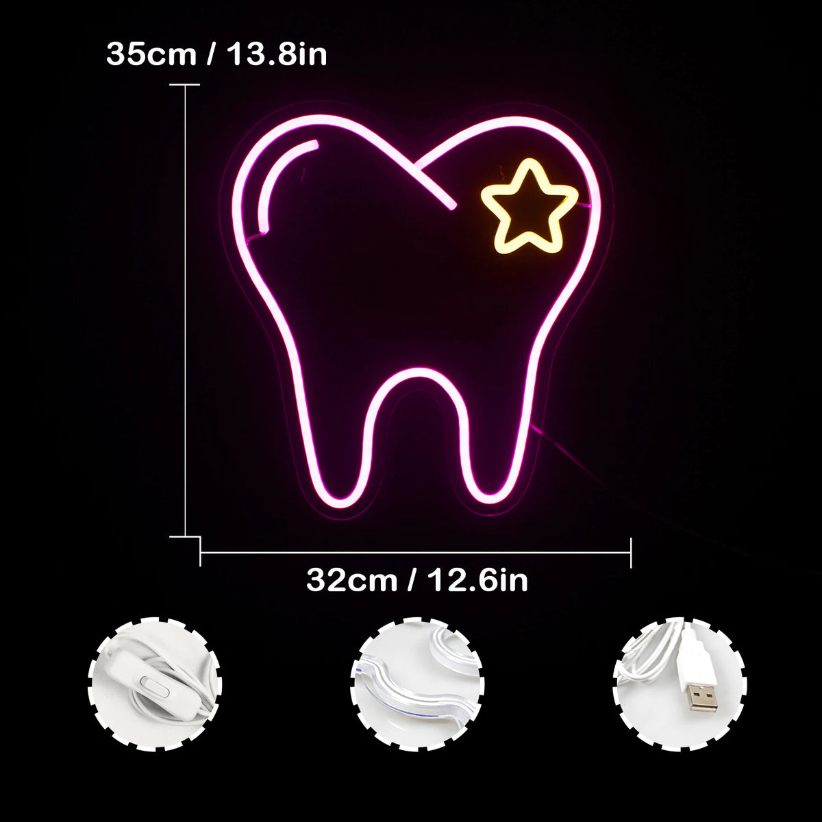 Rosa Zahn – LED-Neonschild (5 V USB)