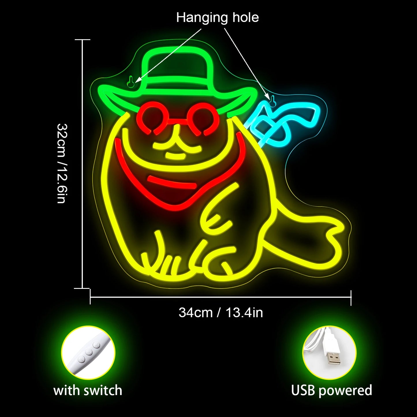 Cowboy Cat 5V Mini USB LED Neon Sign - Budget Friendly