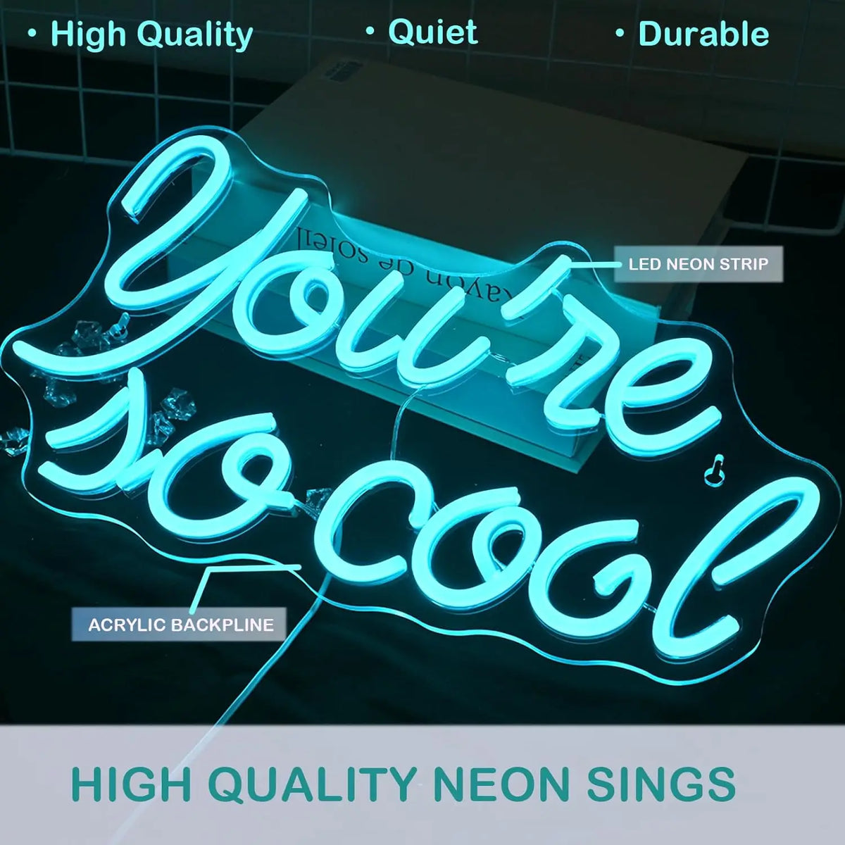 You're so cool – Letras azul hielo – letrero de neón LED (5 V USB)