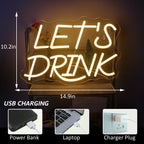Let's Drink – LED neonová cedule (5 V USB)