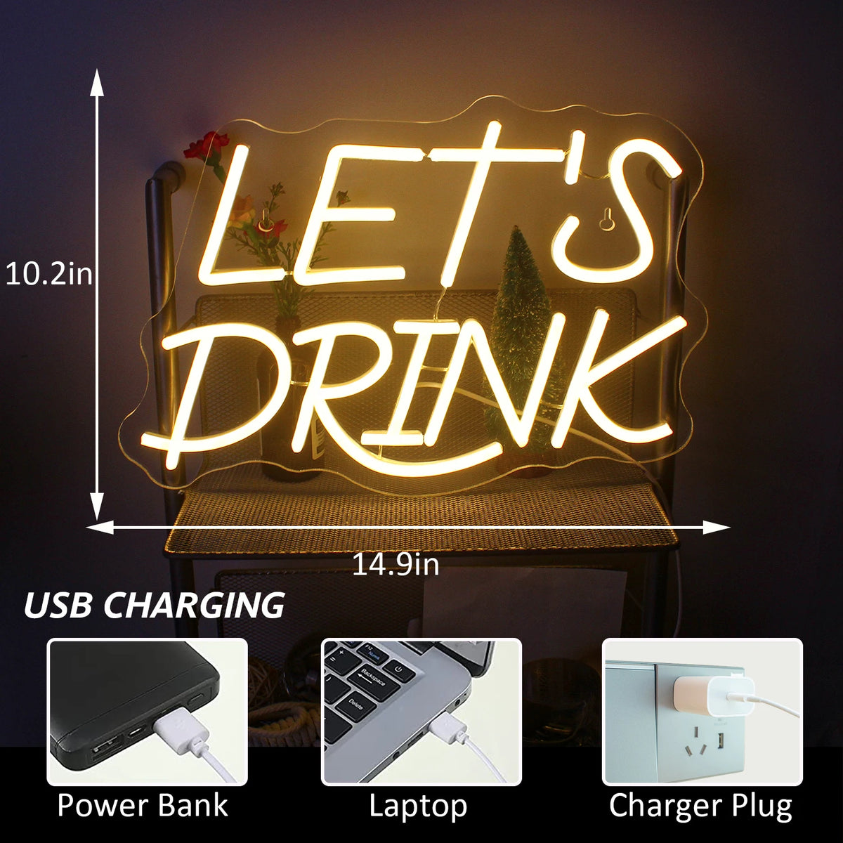 Let's Drink – LED neonová cedule (5 V USB)