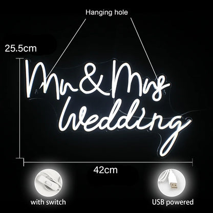 Mr&Mrs Wedding 5V Mini USB LED Neon Sign - Budget Friendly