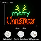 merry Christmas – Rendiergewei – LED-neonbord (5 V USB)