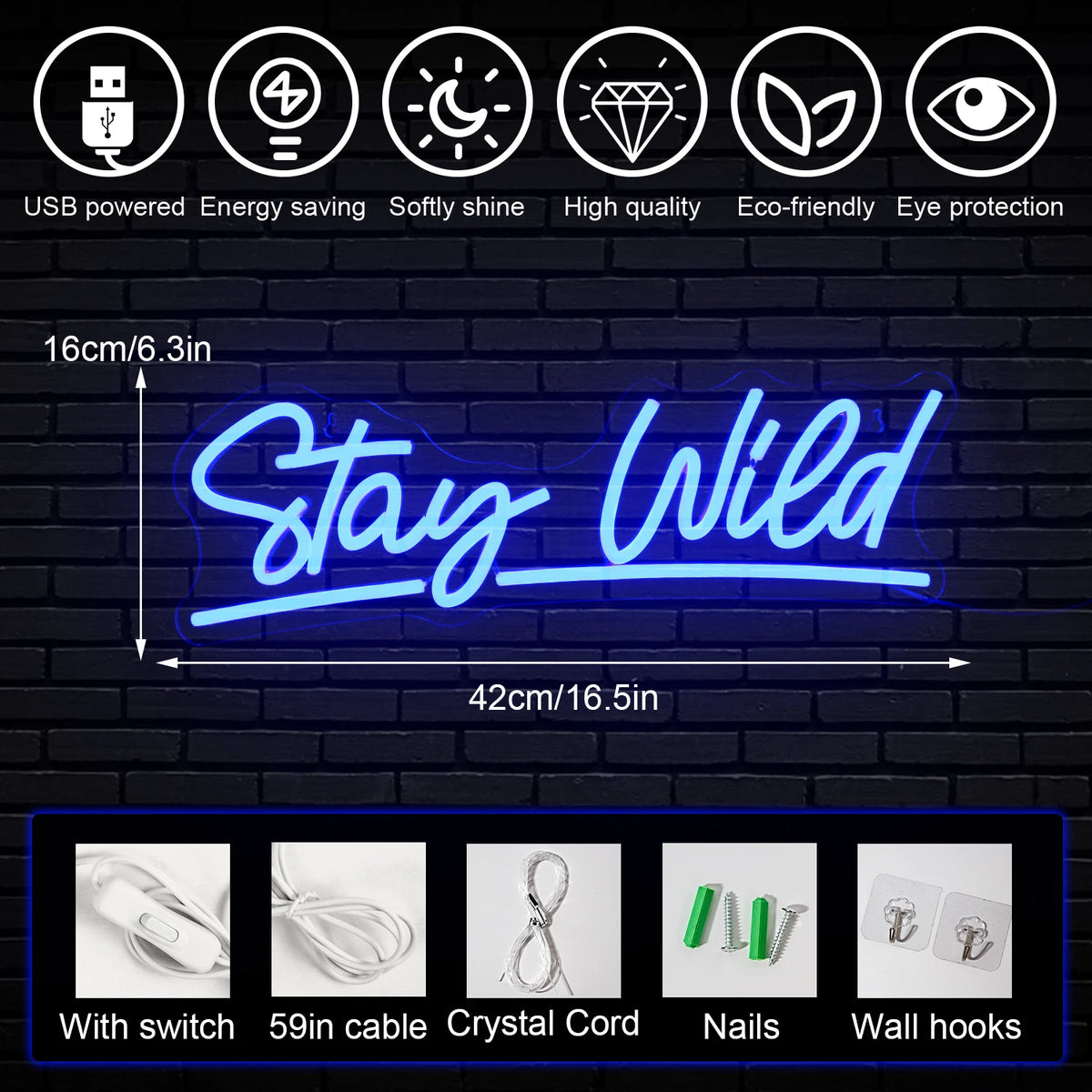 Stay Wild – néon LED (5 V USB)