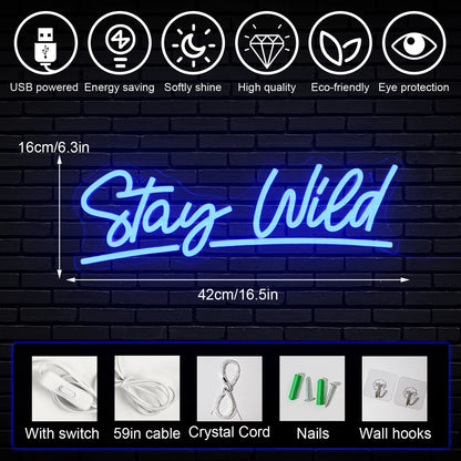 Stay Wild 5V Mini USB  LED Neon Sign - Budget-Friendly