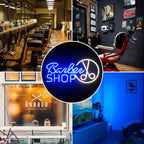 Barber SHOP – Ψαλίδι σε κυκλικό περίγραμμα – φωτεινή επιγραφή LED νέον (5 V USB)