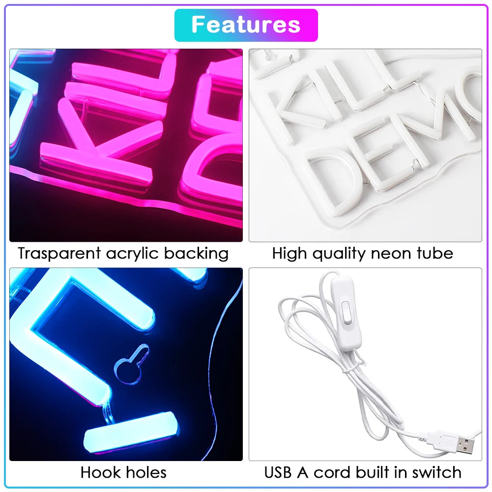 EAT PIE, KILL DEMONS – Fetta di torta – insegna al neon LED (5 V USB)