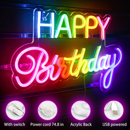 HAPPY Birthday – Πολύχρωμα γράμματα LED – επιγραφή LED νέον (5 V USB)