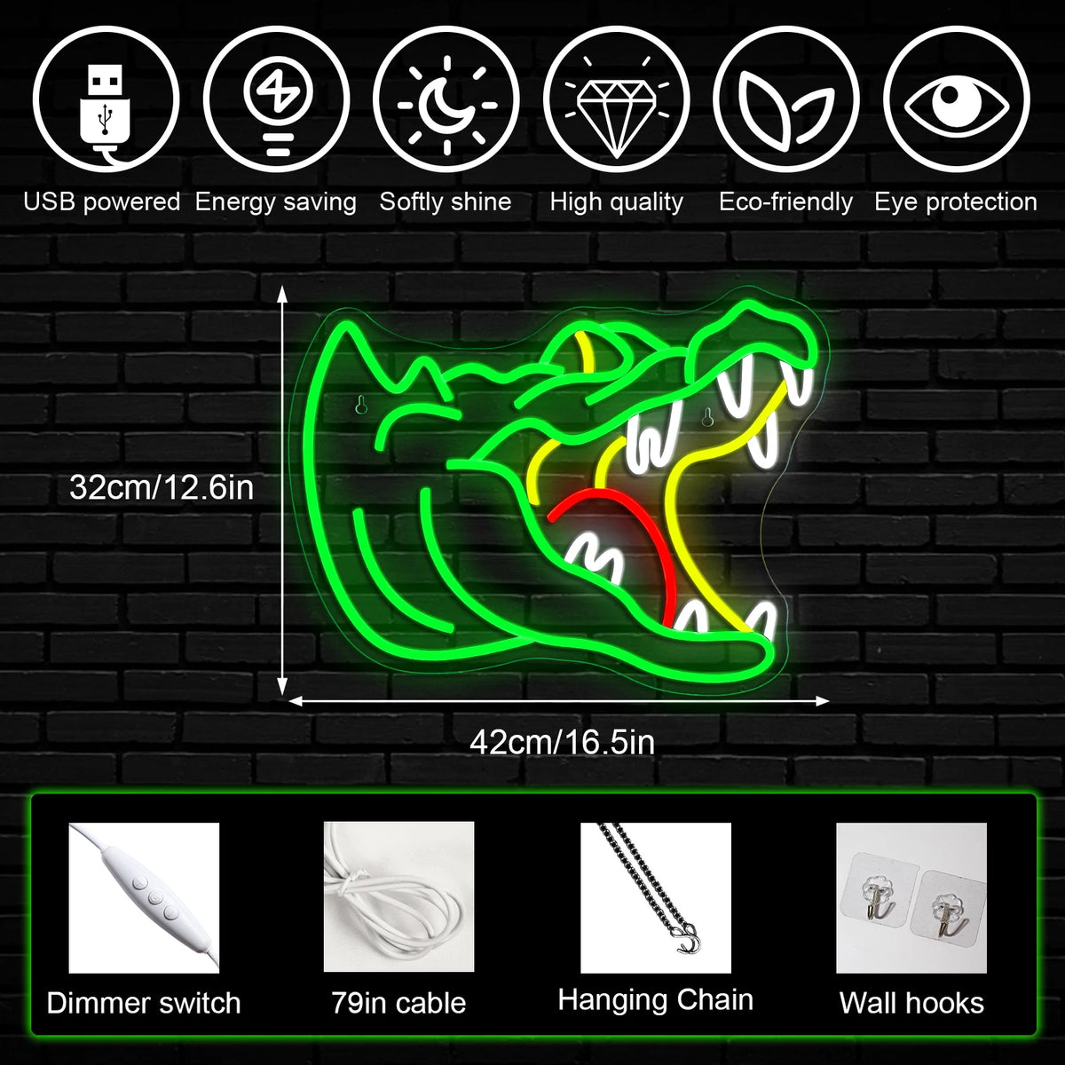 Alligator 5V USB LED Leuchtschild - Preisgünstig