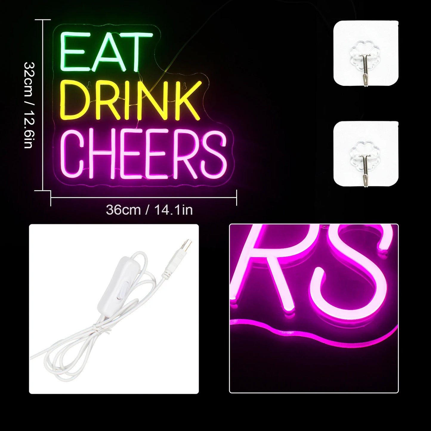 Eat Drink Cheers 5V Mini USB  LED Neon Sign - Budget Friendly