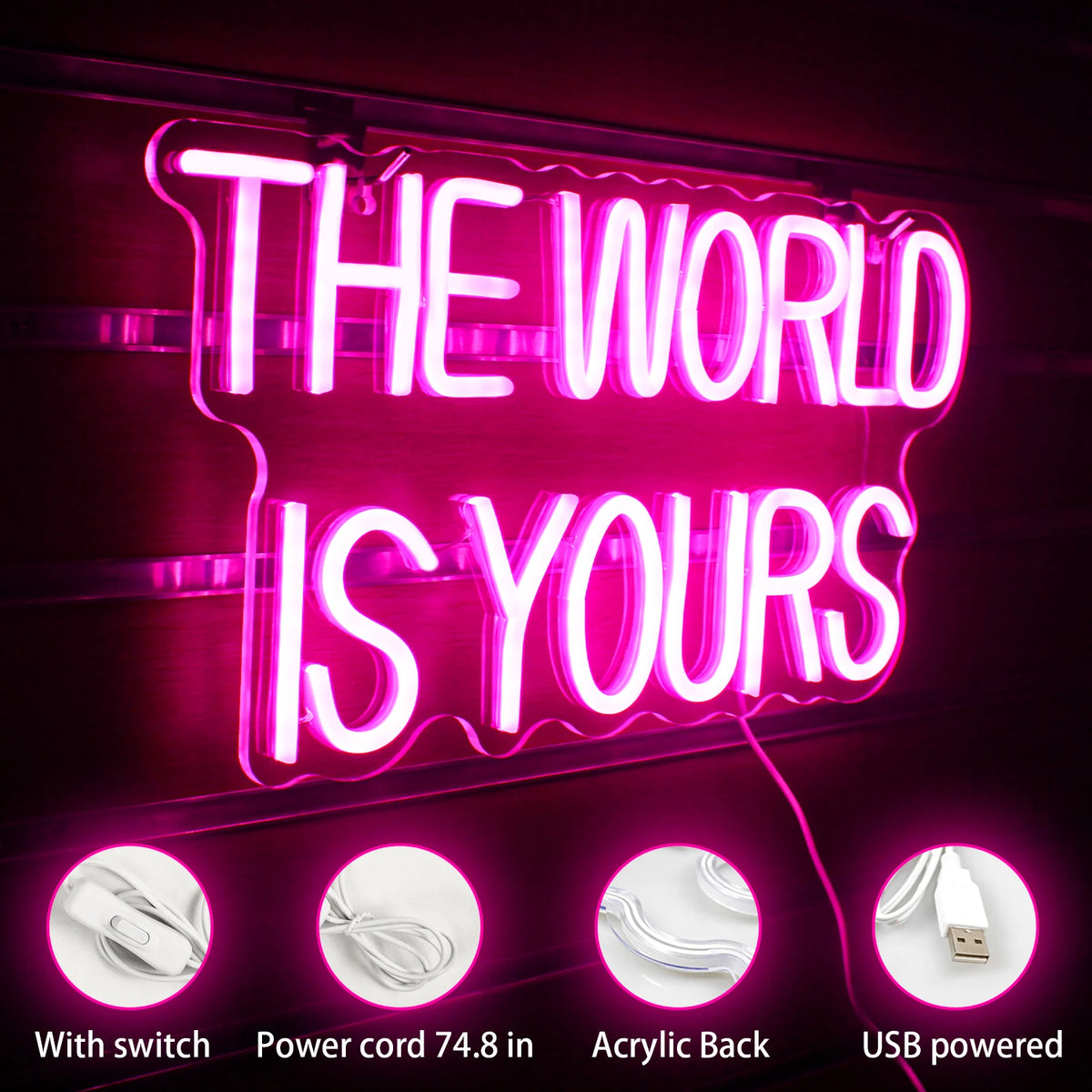 theartneon Svět je Tvůj 5V Mini USB LED Neonový Nápis - Cenově Dostupný