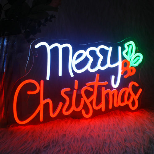 Merry Christmas – Stechpalme – LED-Neonschild (5 V USB)