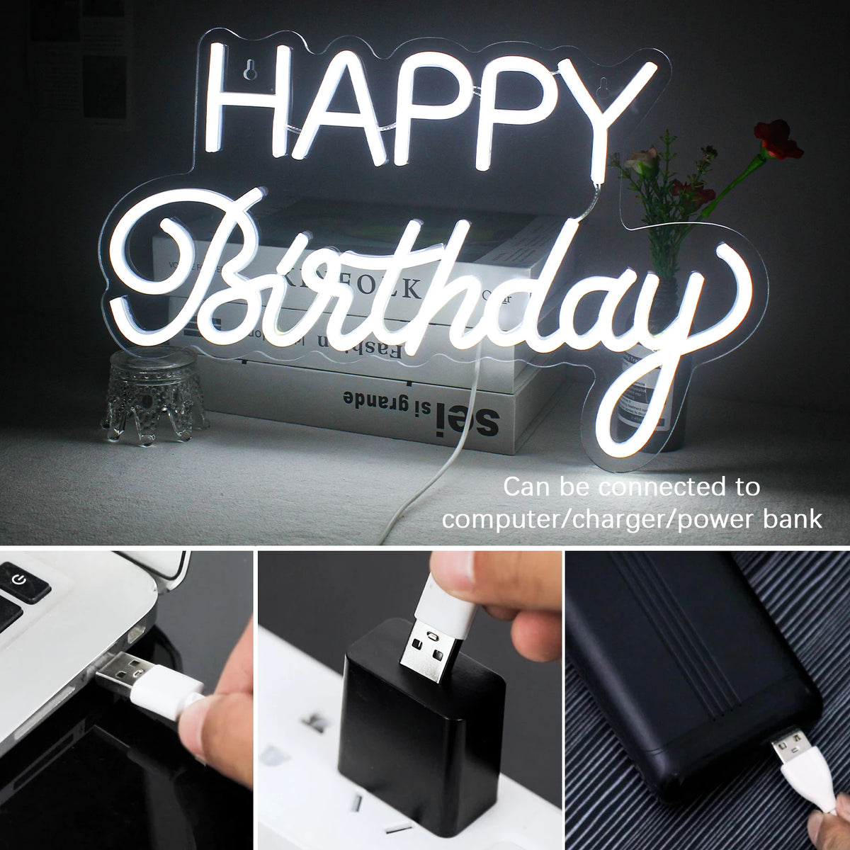 Happy Birthday – LED-neon felirat (5 V USB)