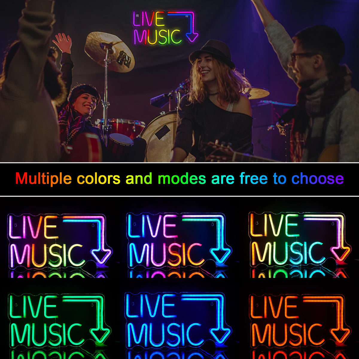 Live Music – Flecha – letrero de neón LED (5 V USB)