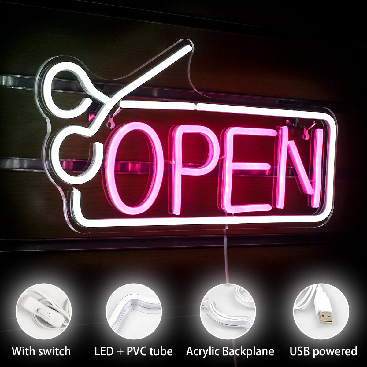 Kadeřnictví otevřené 5V Mini USB LED neonový nápis – cenově dostupné