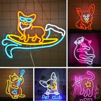 La imagen presenta un letrero de neón LED hecho a mano con la forma de un perro corgi, diseñado con luces de neón vibrantes.