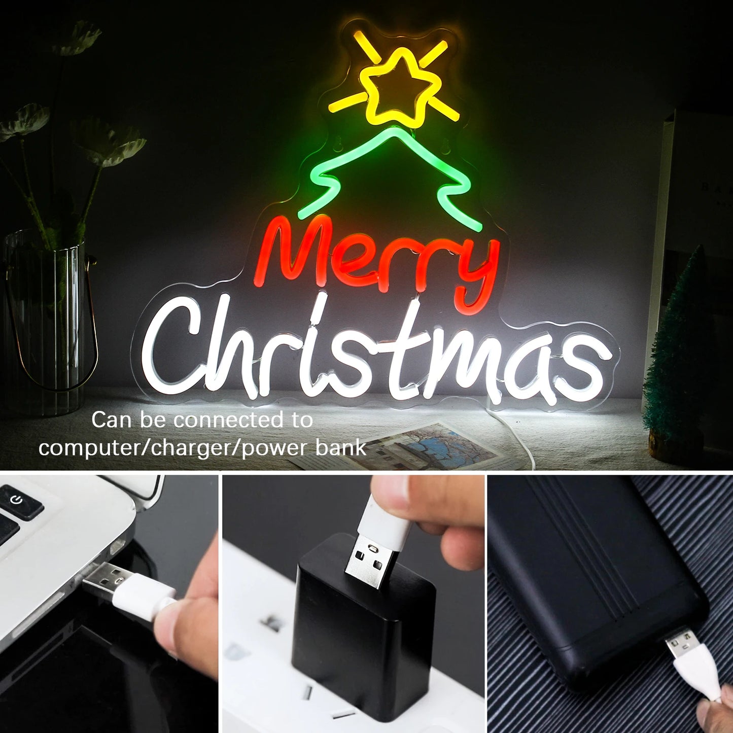 Merry Christmas 5V Mini USB LED Neon Sign - Budget Friendly