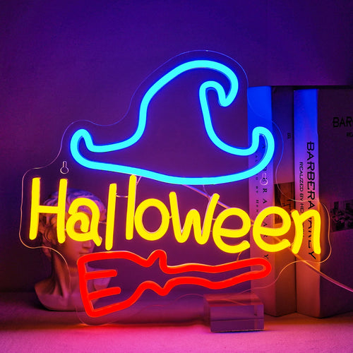 Halloween – Μάγισσα σε σκουπόξυλο – επιγραφή LED νέον (5 V USB)